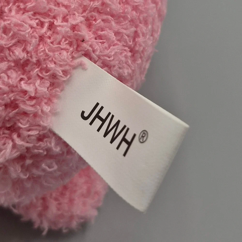 JHWH Pink Sherpa Lamb Plush Stuffed Animal Green Gingham Bandana Kawaii Sheep